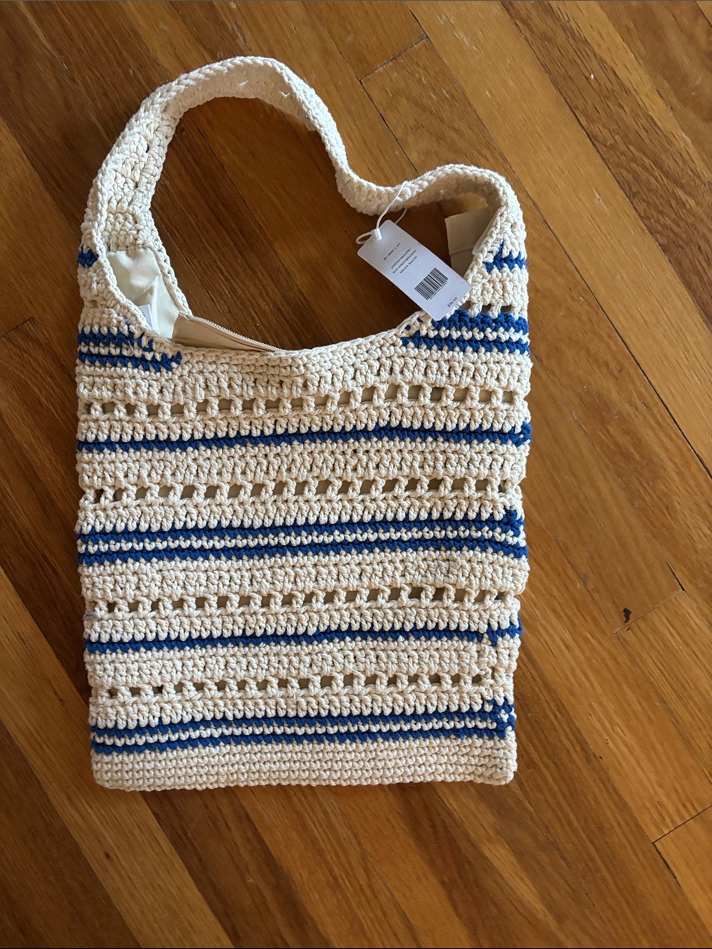 Cream & Blue Crochet Shoulder Bag